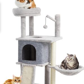 新品未使用 翌日発送可能 キャットタワー ミニ 据え置き ハンモック 猫ハウス 爪とぎ 人気 高さ93cm ライトグレー