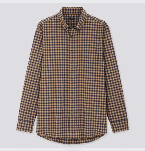 【UNIQLOユニクロ】エクストラファインコットンブロードチェックシャツ / ボタンダウン 長袖シャツ ブラウン Sサイズ