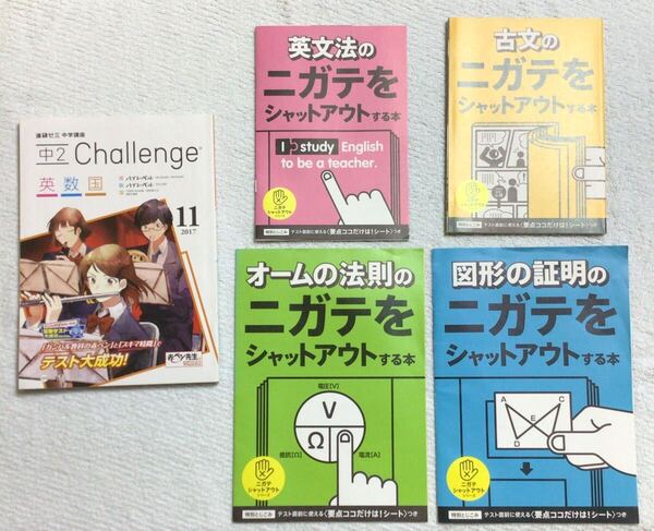 【進中B5-19】進研ゼミ 中学講座 中2 Challenge 英 数 国 2017年11月 その他4冊