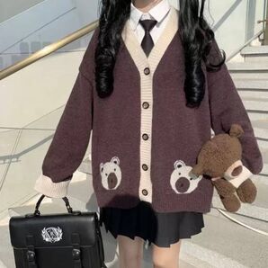 【韓国可愛い】トップス スクール JK くま セーター カーディガン ニット 韓国 ベア 学校 ティーンズ