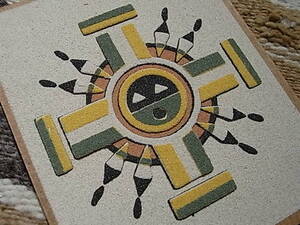 1960-70sビンテージ#Navajo Sandpainting#ナバホ族伝統工芸サンドペイント砂絵壁掛け/インディアンジュエリーカントリーINDIAN西海岸サーフ