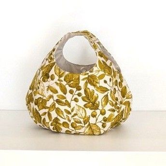 生成 リーフ柄 丸底 ころりんバック ハンドメイド 丸いバック 軽いバック