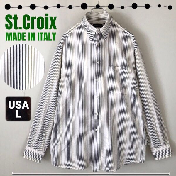St.Croix/セントクロイ★イタリア製★グラデーショングリーンストライプ★オーバーサイズ★ボタンダウンシャツ★USAメンズL