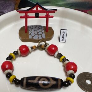 チベット大黒天法螺四眼天珠金耀石雪巴ブレス 魔除け金運上昇