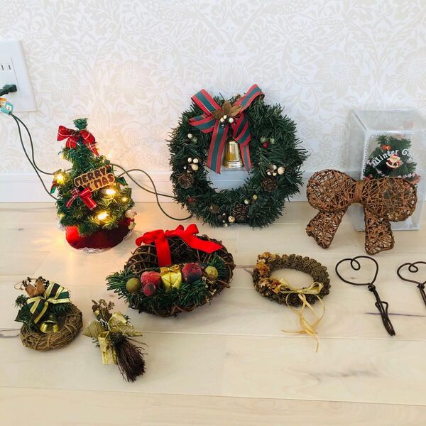 クリスマス雑貨 まとめ売り クリスマスツリー クリスマスリース リボン 10点セット カントリー雑貨