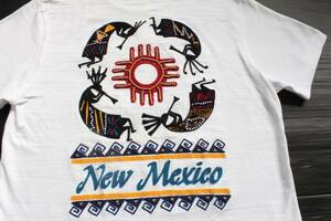 YTS23東洋Sインディアンモーターサイクル チェーン刺繍 ビーズ スラブ生地 ホピ族 ココペリ 太陽 精霊New Mexico半袖Tシャツ