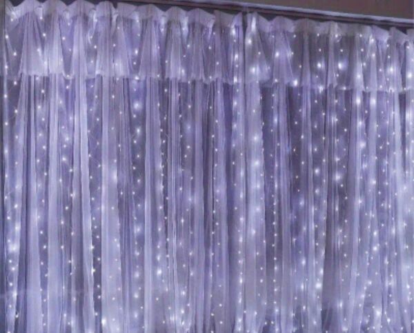⑳LEDカーテン 6m×3m 600LED White USB電源 リモコン付き