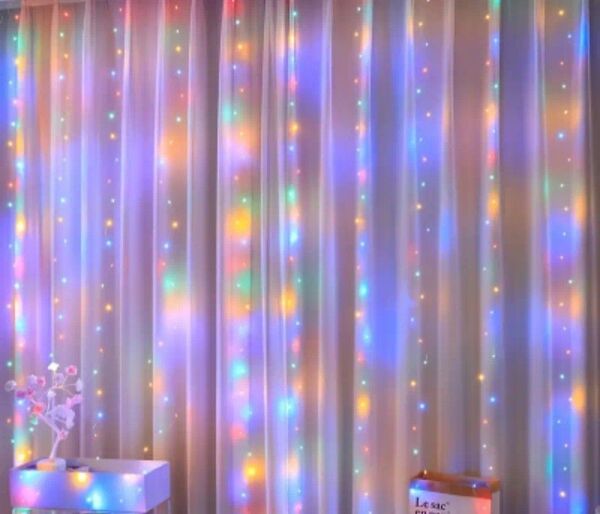 LEDカーテン 3m×2m 200LED マルチカラー USB リモコン付き