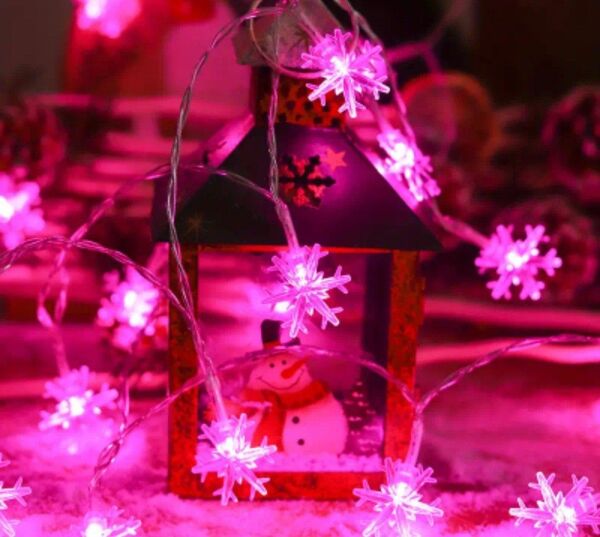クリスマス飾りに♪ 魅惑の紫 雪の結晶 1.5m 単三電池 2本 オンオフのみ