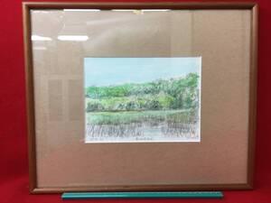 Art hand Auction ★[Ippindo]★ S WAT WATANABE work 99.8.12 Ao Lakeside Swamp Pond Watanabe Aquarelle Peinture Paysage Peinture Encadrée Couverture En Verre Inclus Peinture Ancienne Peinture Objet Rare Ornement Ornement Suspendu, peinture, aquarelle, Nature, Peinture de paysage