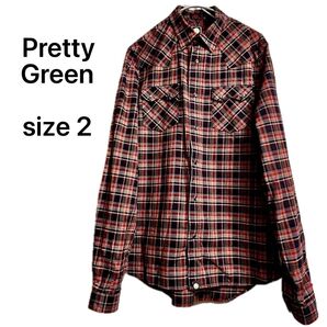 【Pretty Green】 長袖シャツ チェック柄 ウエスタンシャツ size2