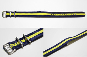 NATO type approximately 18mm nylon strap navy blue color yellow color navy blue color 3 color stripe 