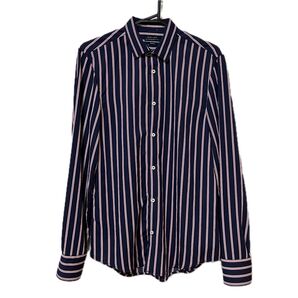 ZARA ストライプ 長袖シャツ トップス ネイビー