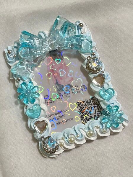 【20】ハンドメイド ホイップデコ 硬質ケース クリアブルー ブルー シルバー クリア リボン 透明感 韓国 平成レトロ