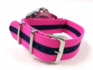  nylon made military strap nato type cloth belt wristwatch pink X black stripe 22mm