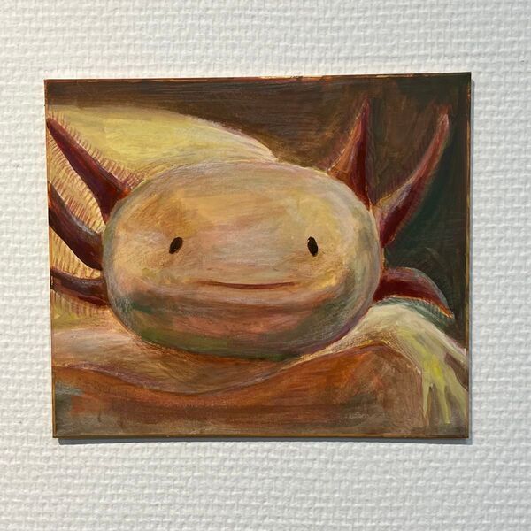 ウーパールーパー 似顔絵 色紙絵 アクリルガッシュ 色鉛筆