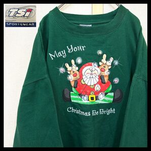 海外古着 プリントスウェット サンタ トナカイトレーナーレトロ Xmas クリスマス トレーナー スウェット