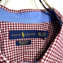 Ralph Lauren ラルフローレン 長袖 ギンガムチェック ボタンダウンシャツ 3XLTサイズ メンズ ワンポイント レッド 赤 大きい ビッグ サイズ_画像2