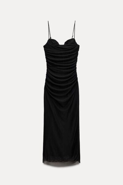 ミディ丈チュールワンピース ブラック メッシュ レース ドレス ZARA ザラ