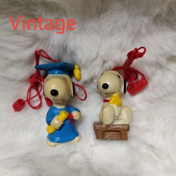 ★ビンテージ★ 希少レア スヌーピーフィギュア レトロ SNOOPY ボールペンキャップ 2個セットAVintage 大学生