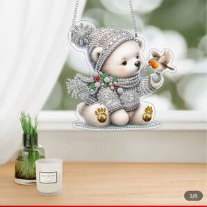 シロクマさんと小鳥さんのダイアモンドビーズアート(完成品)