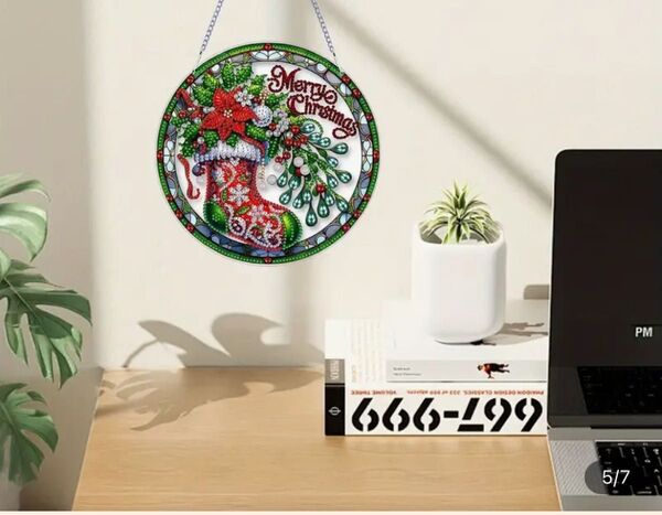 クリスマスのブーツのダイヤモンドビーズアート(完成品)