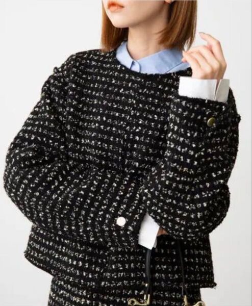 【美品】SLOBE IENA ツイードプルオーバー ブラック 黒 フリーサイズ トップス