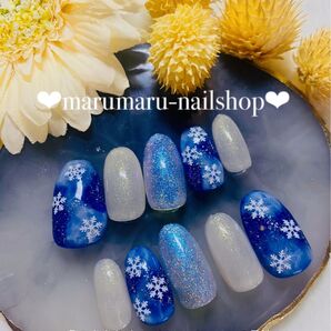 ネイルチップ オーダー 冬 夜空 雪の結晶
