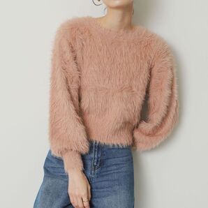 ニット クルーネックフェザーセーター ピンク