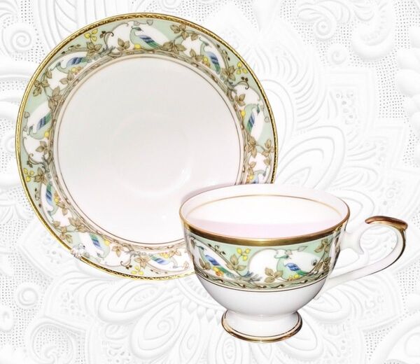 534 HOYA カップ&ソーサー 孔雀 未使用品 ティーカップ コーヒーカップ