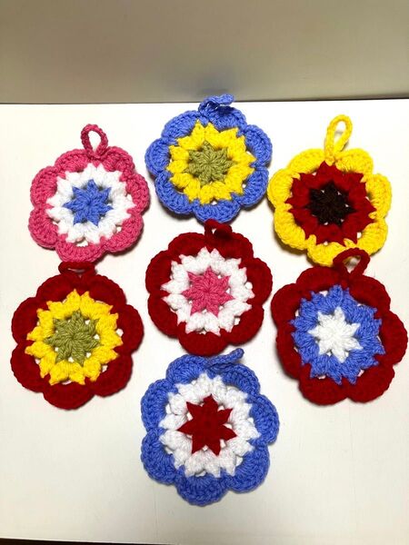 アクリルタワシ 7個セット ハンドメイド 花