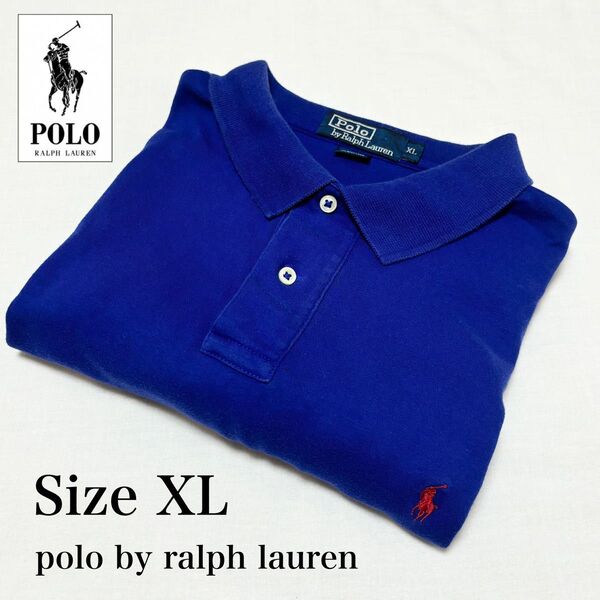 【古着POLO】Polo Ralph Lauren ポロ ラルフローレン ブルー SizeXL ポロシャツ 半袖 USED【刺繍】