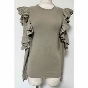 スナイデル 肩フリル 袖シアー ニット デザインニット モスグリーン