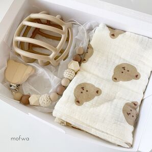 出産祝い ギフトセット くま ブランケット おしゃぶりホルダー オーボール