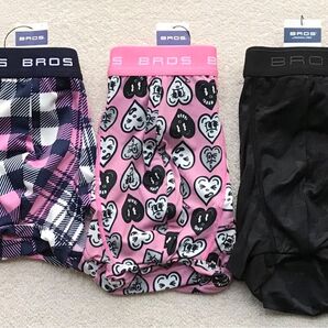 本日迄!BROS ボクサーパンツ Mサイズ ローライズ チェック&ハート&迷彩 3枚セット