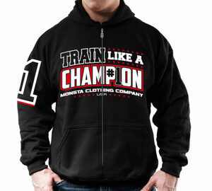 【メーカー直輸入正規品】 monsta CLOTHING CO. モンスタ TRAIN LIKE A CHAMPION ジップ フーディ パーカー USサイズ:M 黒 ★ ジムウェア