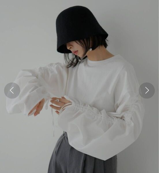 hellam ドッキング袖ドロストTシャツ ホワイト 袖ボリューム カットソー