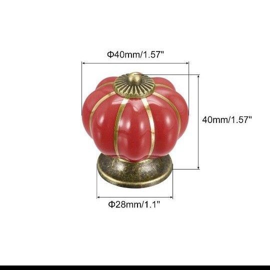 セラミック引き出しノブ 40x40 mm パンプキンシェイプ レッド 2個