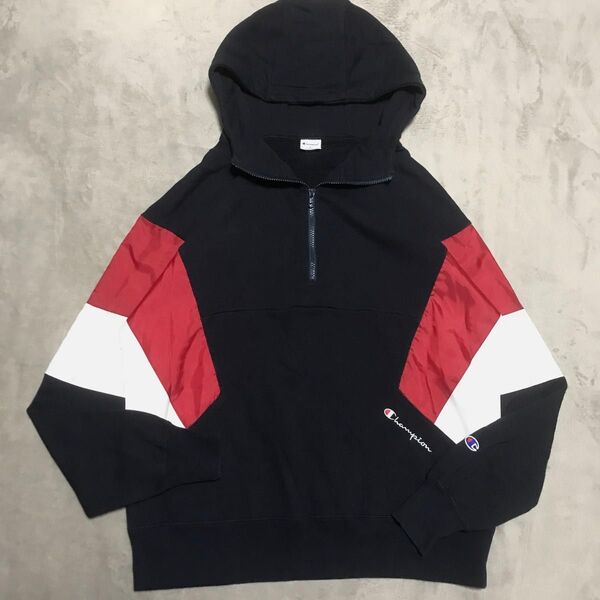 チャンピオン Champion パーカー ハーフジップ ナイロン切り替え usS Japan Lサイズ相当