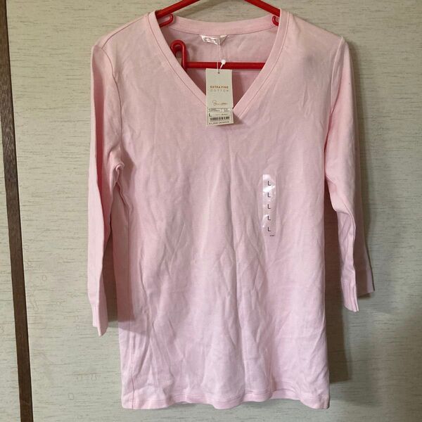 ユニクロ フライスVネックTシャツ七分袖L、XL各一枚 EXTRA FINE COTTON Vネック ピンク