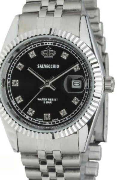 新品SALVECCHIO サルベキオ 日本製メンズ 日付 ステンレスバンド 5気圧防水シルバー ブラックSV-AM268-BKS