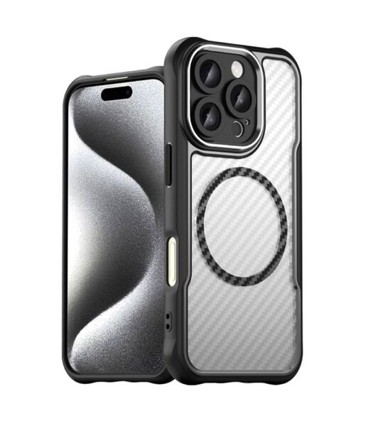 iPhone 16 Proケース MagSafeに対応 半透明カバー 薄型 耐衝撃バンパー レンズ全面保護 (ブラック)