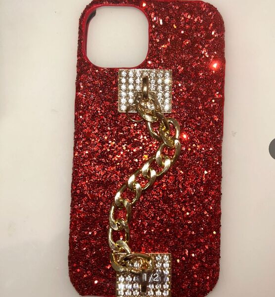 iPhone14 ケース レッド キラキラ SHEIN 韓国 オシャレ チェーン付き