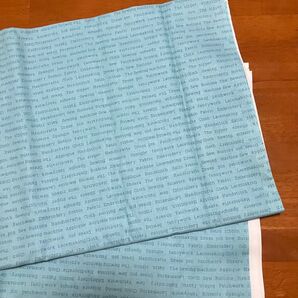 シーチング? 英字プリント 木綿 生地 106×50センチ 水色