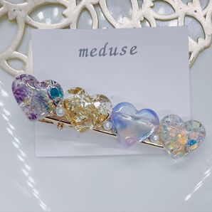 レジン ヘアクリップ ハート ブルー パープル系