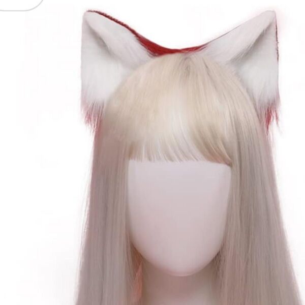 手作り猫キツネ毛皮耳ヘアフープヘッドウェアアニメファンシードレスパーティーコスプレ(きつね, 赤い)