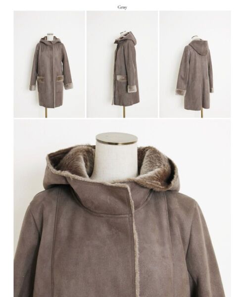 tocco closet(トッコクローゼット)あったかフェイクムートンコートチャコールグレー 無地 シンプル 着回し あったか