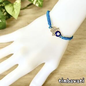 ☆新品☆紐編 ビーズ ブレスレット ハムサ ( ファティマの手 ) ナザールボンジュウ * ライトブルー *
