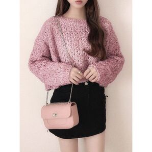 【新品・年内で処分】ニット トップス クロップド丈(ピンク)