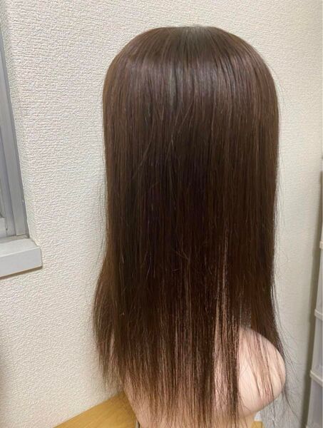 高級人毛100%総手植え ワイドロング ヘアピースナチュラルブラウン